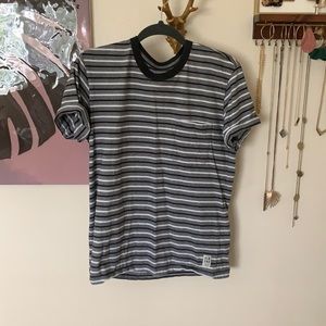 Black and white striped surf shop tee